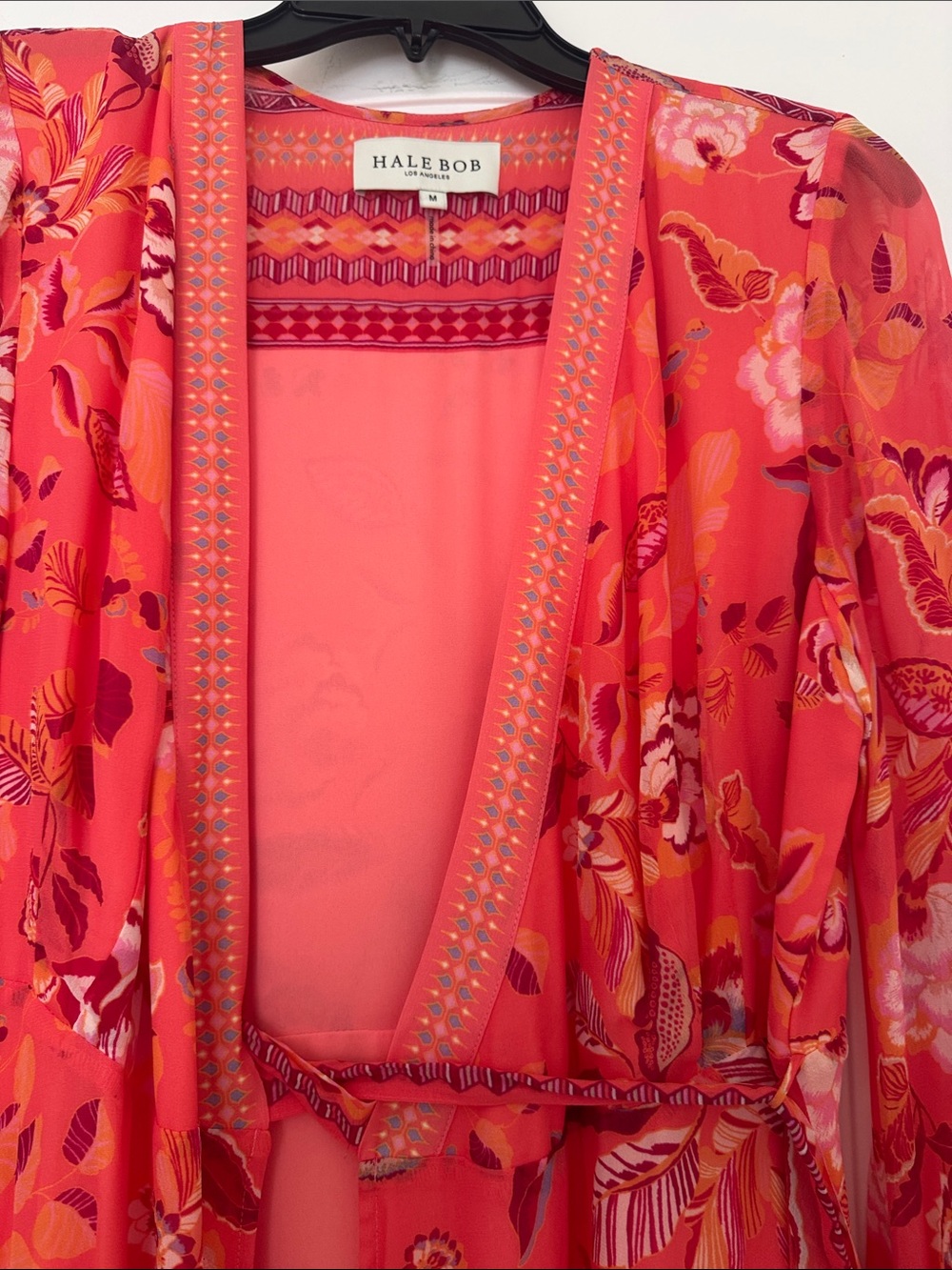 HALE BOB Floral Kimono wrap style coral lined Medium NWT - Picture 9 of 16